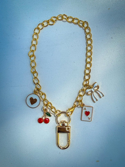 Gold Luxe Charm Hanger – Car Freshie Accessory |White & Red Charms