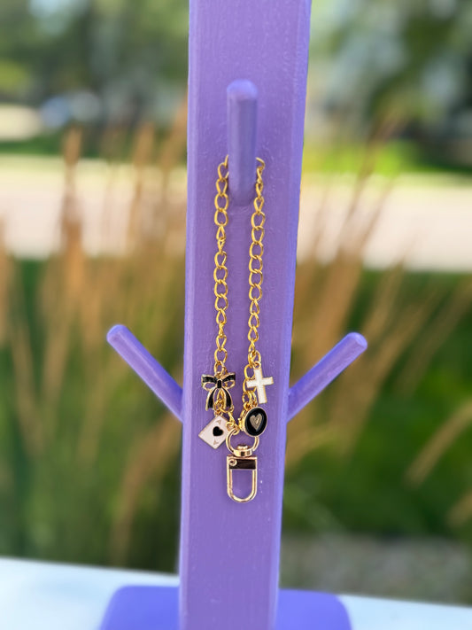 Gold Luxe Charm Hanger – Car Freshie Accessory |White & Black Charms