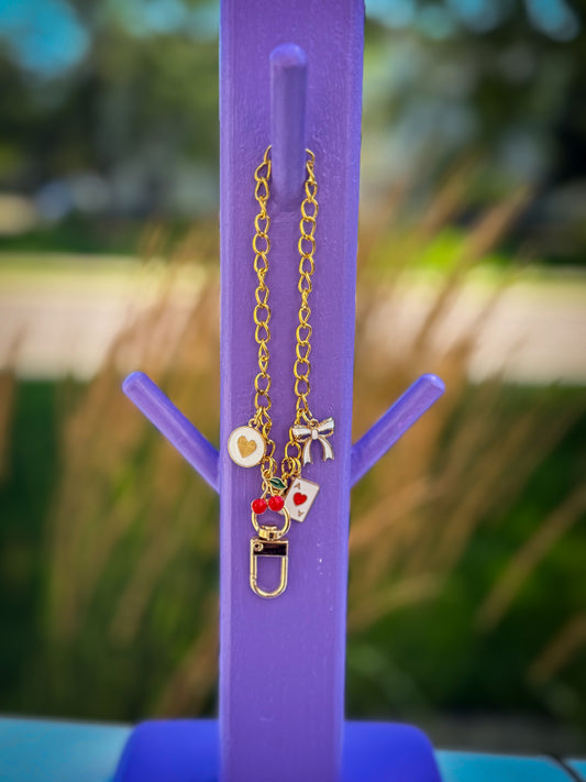 Gold Luxe Charm Hanger – Car Freshie Accessory |White & Red Charms