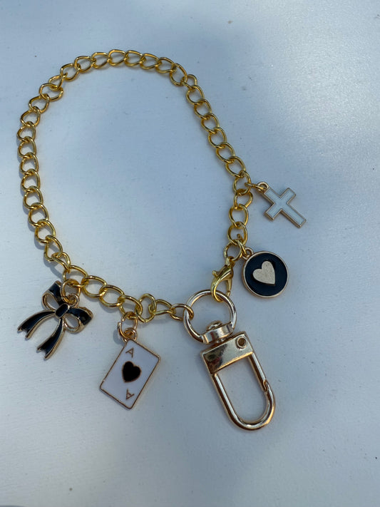 Gold Luxe Charm Hanger – Car Freshie Accessory |White & Black Charms